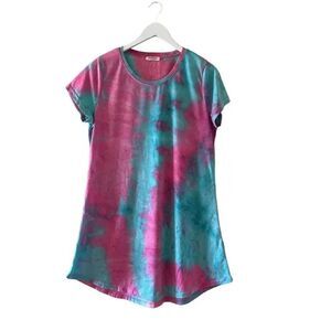 Hotouch Tie Dye Short Sleeves Pink Blue Mini Beach Rayon Soft LoungewearSZ L